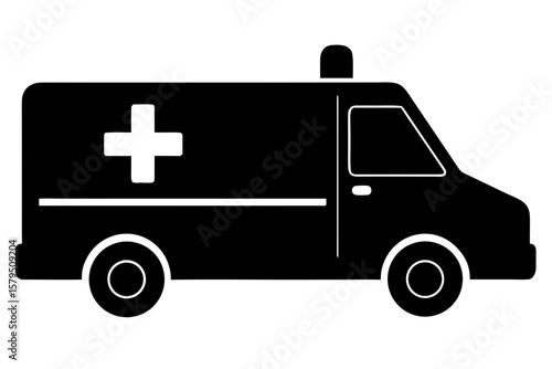 Emergency medical ambulance car transport vehicle silhouette vector illustration