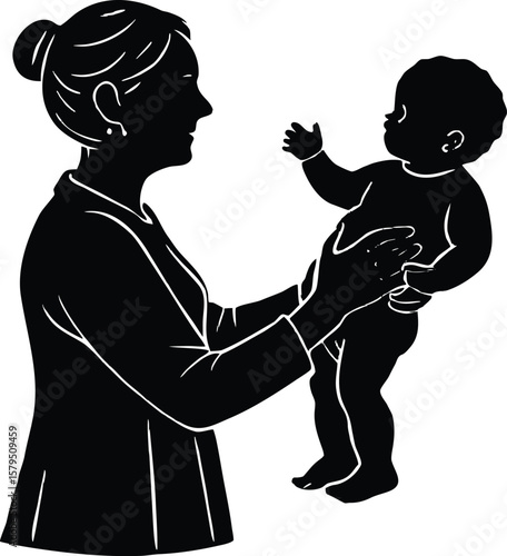 Holding Baby with Great Grandma Silhouette | Four Generations Family Bond Silhouette