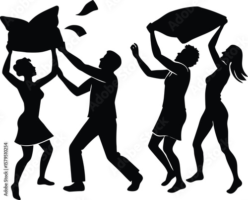 Pillow Fight Silhouette | Fun Family Game Time Silhouette