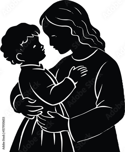 Aunt Hugging Nephew Silhouette | Loving Family Embrace Moment Silhouette
