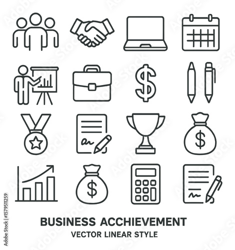 Business success icons collection, simple achievement symbols. corporate goal set