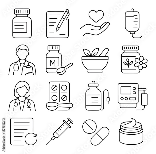 Palliative care collection, healthcare symbols. medical support and wellness set