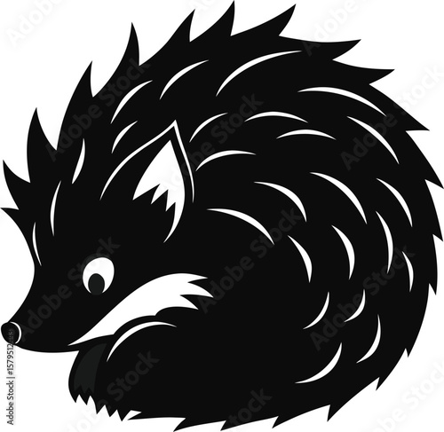 Hedgehog curled up in defensive position silhouette