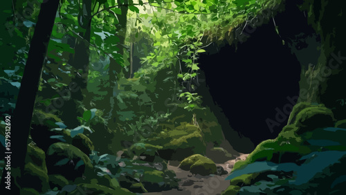 Hidden cave in the forest