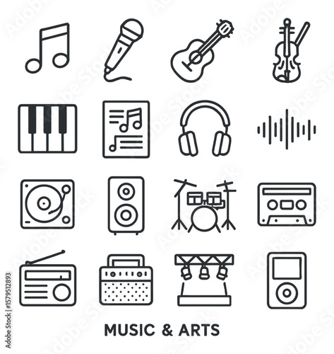 Music icon collection, sound and audio symbols. artistic and instrumental set