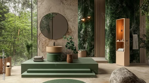 Green Natural Style Bathroom Space Design Display