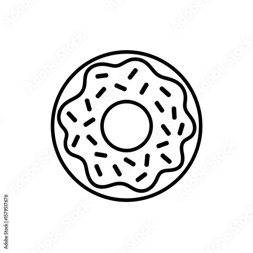 Donut with Sprinkles Illustration Classic Sweet Treat Pastry Dessert Isolated on White Background Simple Black Outline
