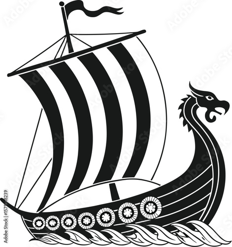 Viking Longship Silhouette Vector Illustration