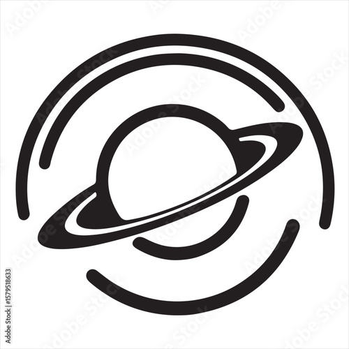 Silhouette Style Vector Planet Logo Design – Minimal Space Icon with Orbit Rings, Astronomy Theme, Celestial Body Graphic for Branding, Science Projects, Stickers, and T-Shirt Prints