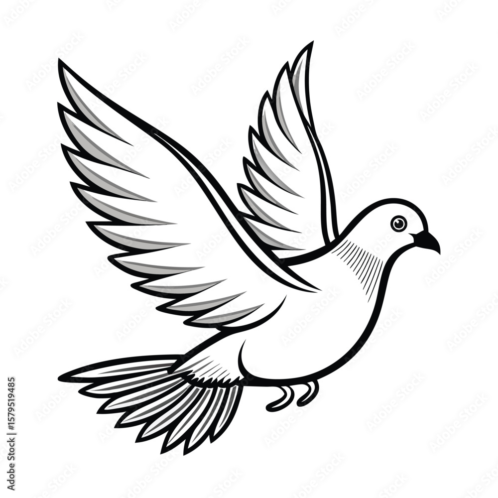 Fototapeta premium White dove in flight, a symbol of peace and freedom, elegantly illustrated with outstretched wings