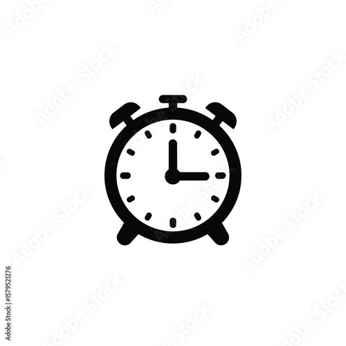 Black alarm clock icon showing time telling
