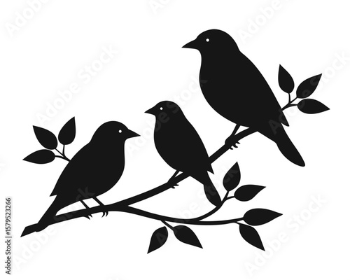 Wallpaper Mural Birds on Tree Branch Vector | Minimalist Forest Wildlife Illustration Torontodigital.ca