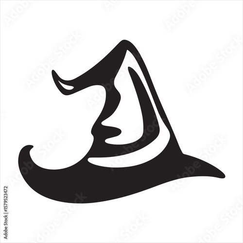 Silhouette Style Vector Illustration of a Classic Witch Hat Logo Design – Halloween, Magic, Sorcery, Wizardry, Costume Icon, Isolated Black Graphic for Branding and Print