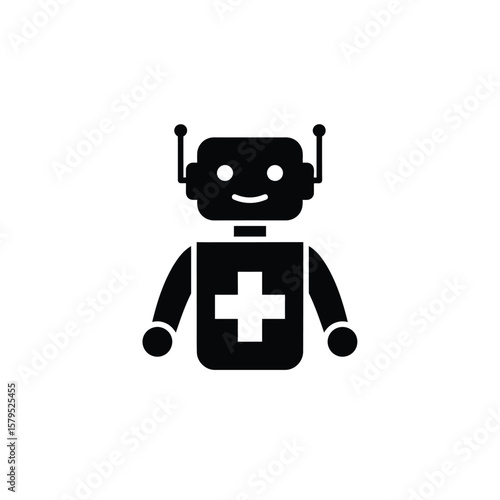 Black robot with medical cross artificial intelligence
