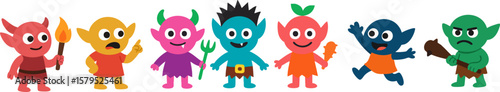 Cute Cartoon Trolls and Monsters – Colorful Fantasy Vector Set with Funny Goblin Characters