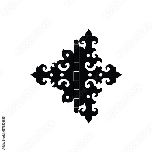 Ornate black gate hinge silhouette decorative