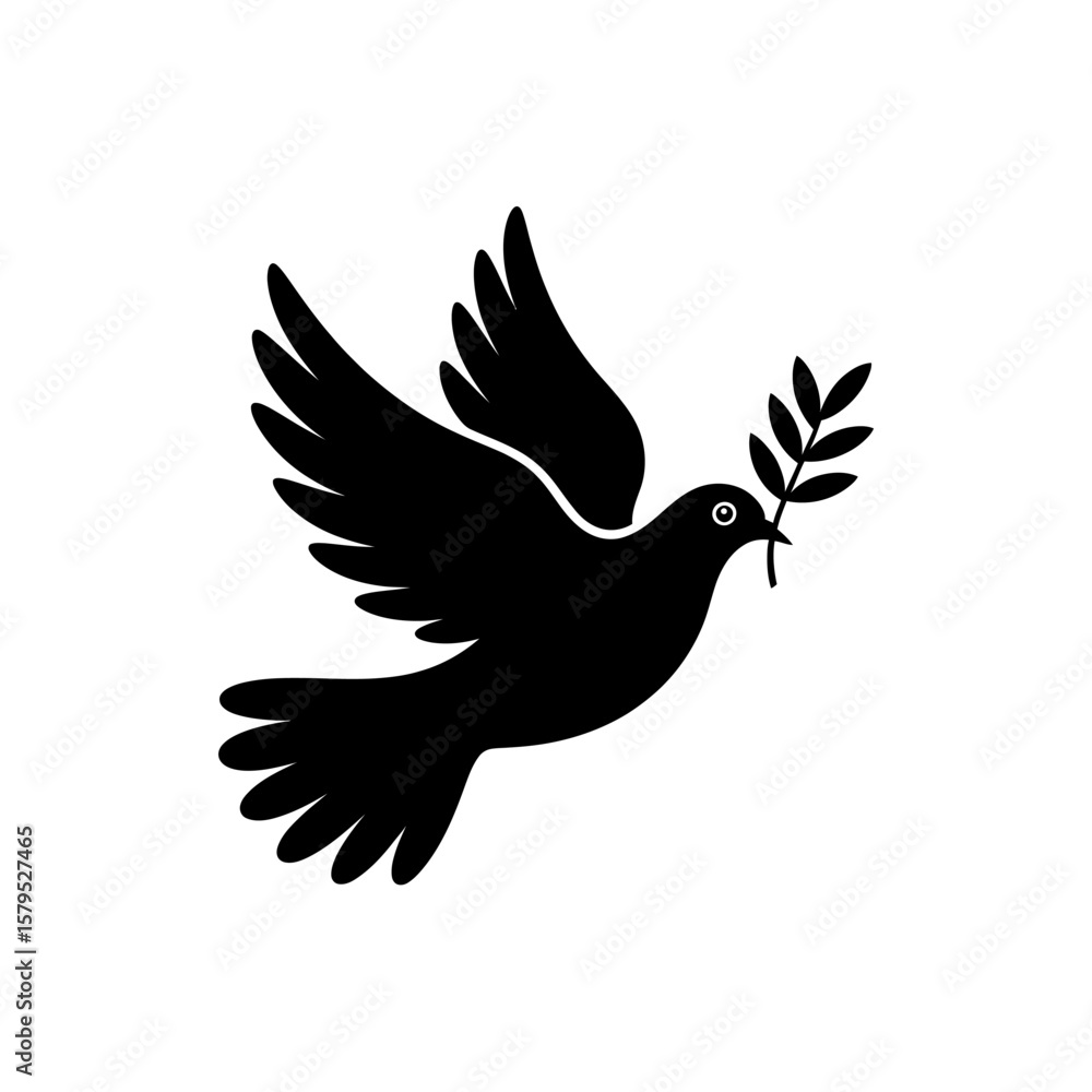 Obraz premium Dove of Peace Flying with Olive Branch Representing Hope and Symbolism of Reconciliation in Black and White