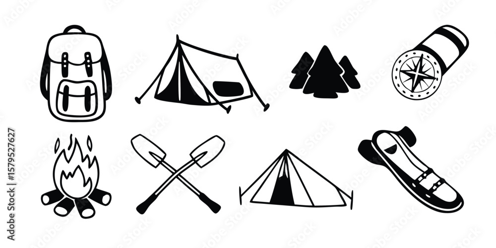 Fototapeta premium Set of 8 camping icons vector