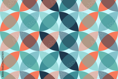 Retro Mid Century Modern Geometric Circles Seamless Pattern with Overlapping Shapes