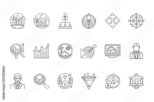 Business strategy web icons set including charts people targets vector