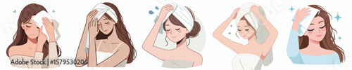 vector character of woman wiping head with towel
