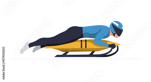 Luge athlete. Athlete sliding down track on yellow sled in competitive pose  