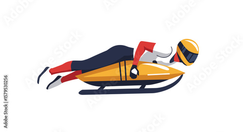 Luge athlete. Bobsledder racing on a yellow sled in a competitive pose  