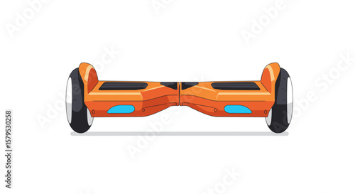 Orange hoverboard with black and blue accents in flat design  