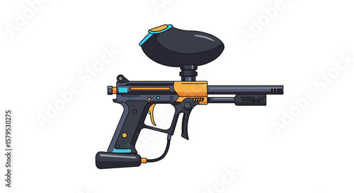 Paintball gun in modern design with black and orange colors  