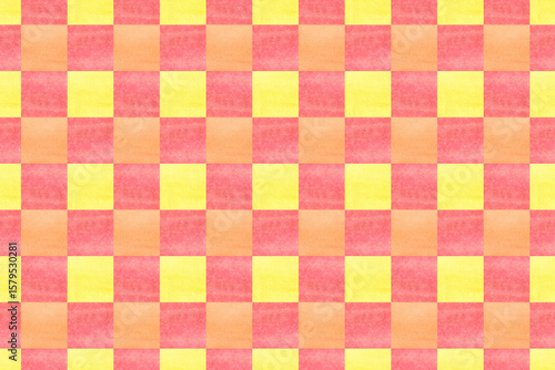 Seamless watercolor geometric pattern in patchwork style. Summer watercolor yellow orange background.