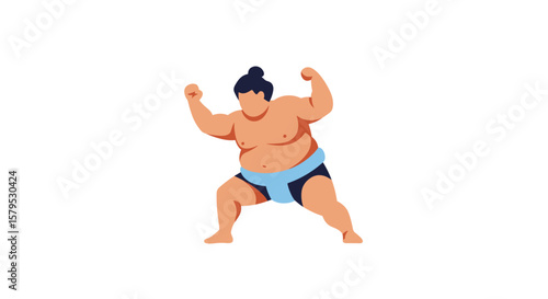 Sumo wrestler posing with strong stance on white background. Sumo wrestling  
