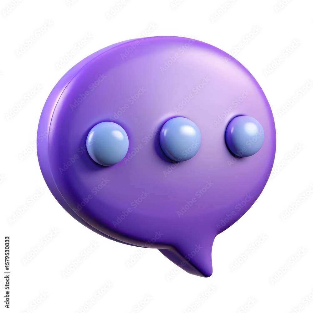 Fototapeta premium Purple 3d speech bubble with three blue dots isolated on white background