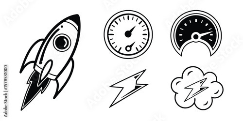 Set of 4 speed and acceleration icons vector