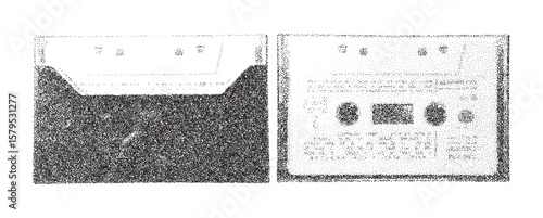 Risograph Print with Photocopy Effect Featuring Retro Tape Audio Cassettes