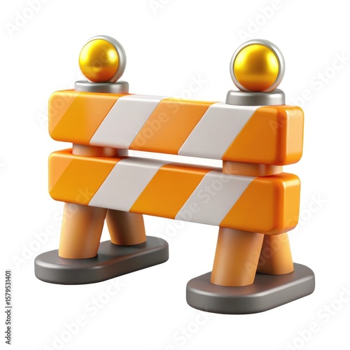 Fototapeta Naklejka Na Ścianę i Meble -  3d rendering of an orange and white construction barrier with lights isolated on white background