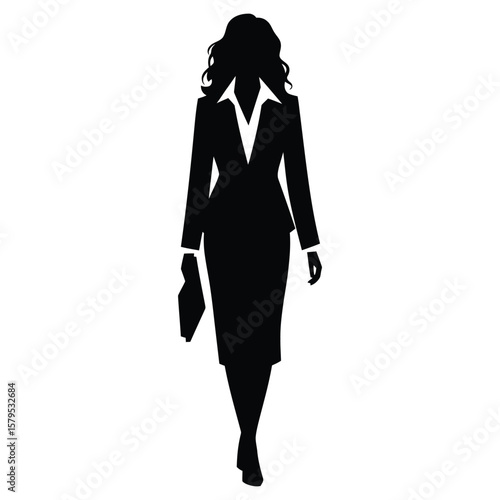Professional Business Woman in Fitted Suit Silhouette - Corporate, Executive & Elegant Office Attire