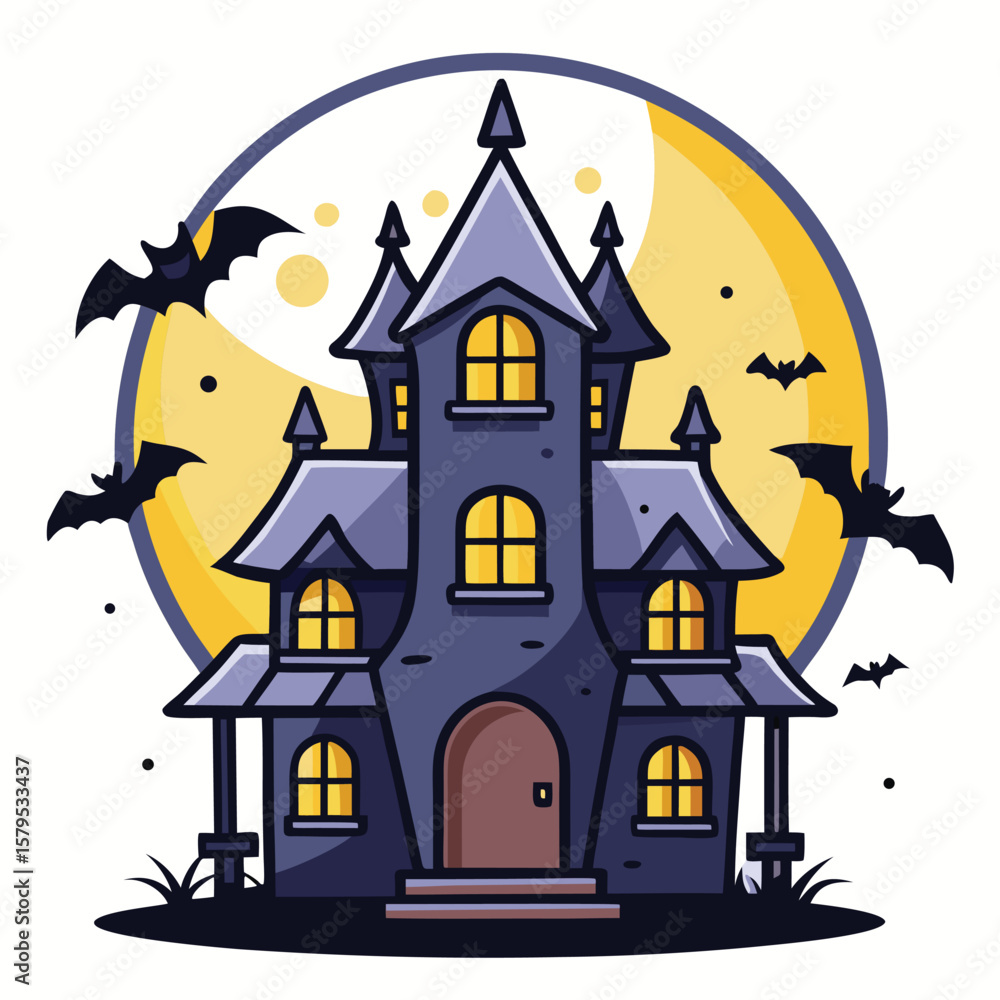 custom made wallpaper toronto digitalHalloween Night Cartoon Haunted House with Bats and Moon in Spooky Ambiance