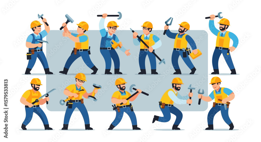 Fototapeta premium Construction Worker Character Design Sheet
