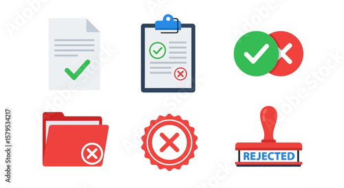 Set of Flat Icons for Approval and Rejection