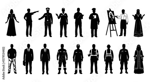 Set of 20 Black Silhouette Illustrations of People