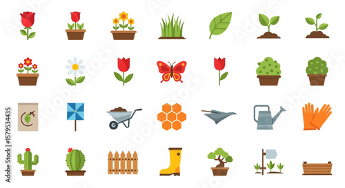 Collection of 20 Flat Design Garden and Gardening Icons