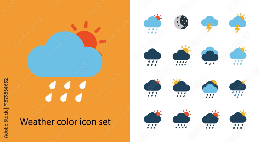 Obraz premium Weather Color Icon Set