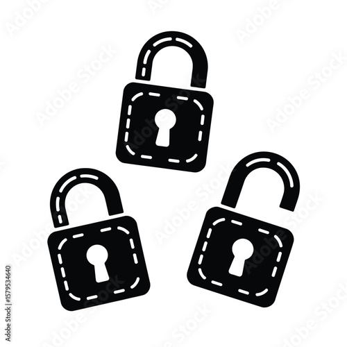 Three black padlock icons with open shackles on a white background