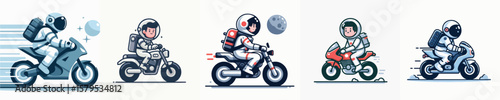 astronaut character vector riding a motorbike