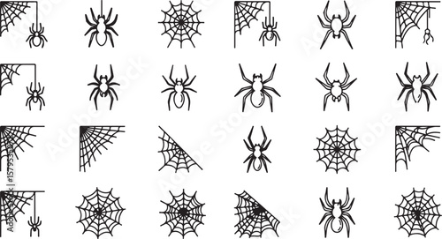 Creepy Crawly Spider and Web Halloween Icons - Vector Set for Spooky Designs