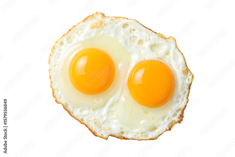 Two perfectly fried eggs with bright yellow yolks isolated on transparent background Two perfectly fried eggs with bright yellow yolks isolated on transparent background