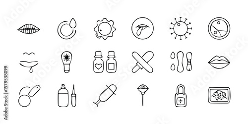 Set of 20 minimalist line icons for beauty and cosmetics