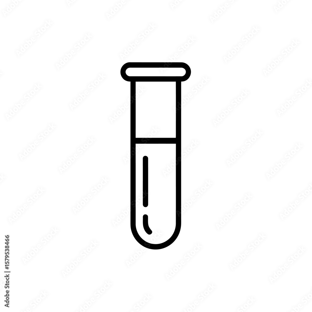 Simple black line drawing of a laboratory test tube with liquid inside Simple black line drawing of a laboratory test tube with liquid inside