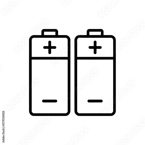 Two simple black line icons of aa batteries side by side on a white background