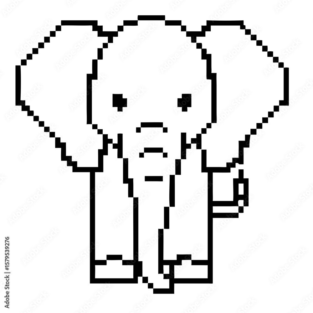 Fototapeta premium A simple front on view in black pixel outline of an elephant